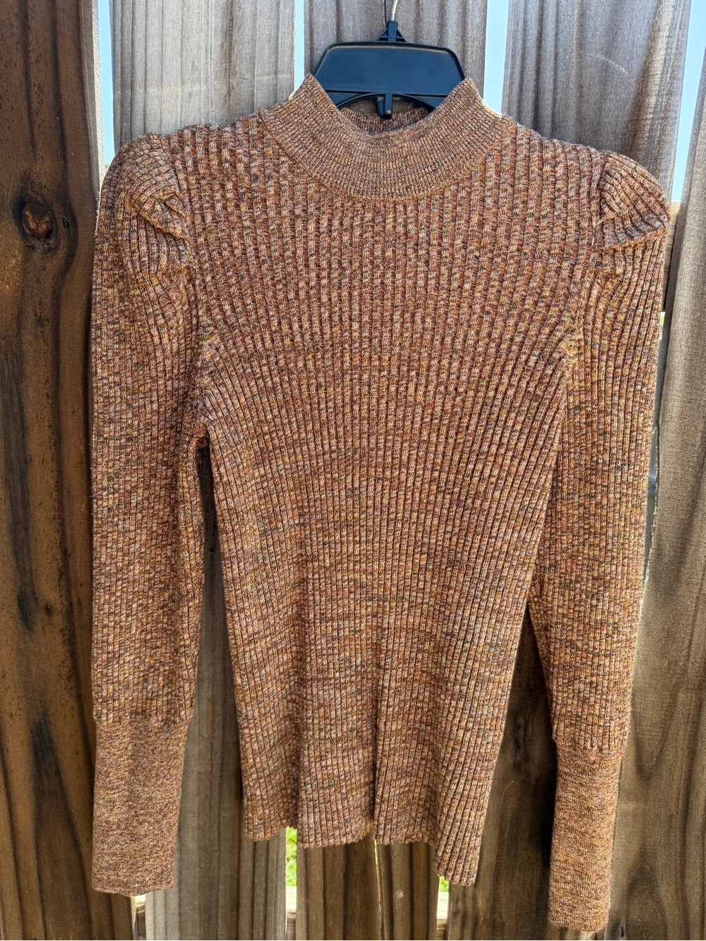 Who What Wear Ribbed Mock Neck in Marled Brown